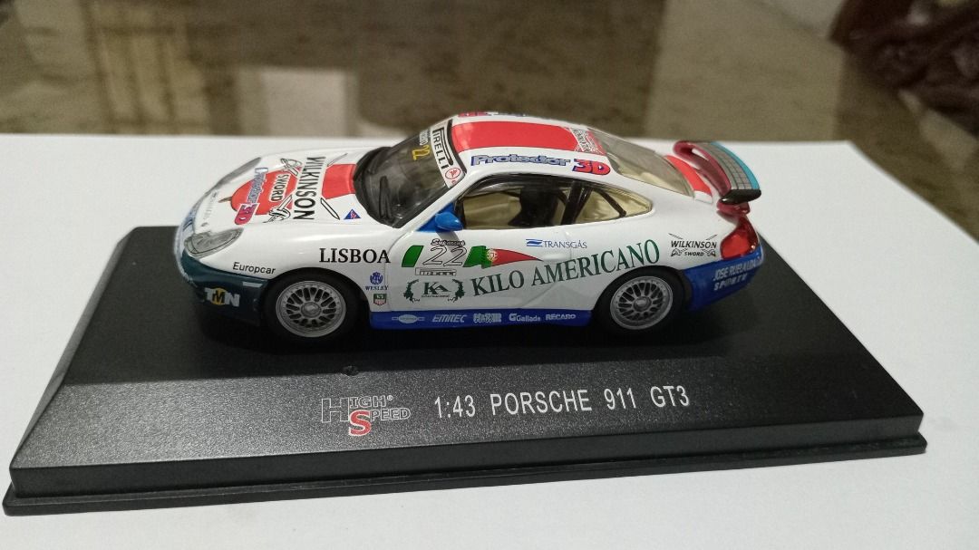 Porsche 911 GT3 Diecast Model Car (Category: Vehicle & Diecast Models) located in Iloilo. Submitted by cdex.200300 (Listing ID 1458187332, Image 1). Description: • 1:43 Scale Model • PORSCHE 911 GT3 Die Cast Model SC 1:43High Speed Brand • Comes in original acrylic protective case • Highly detailed model • Perfect for Porche collectors and enthusiasts Note: The shipping fee is not included and will be calculated based on your location. .