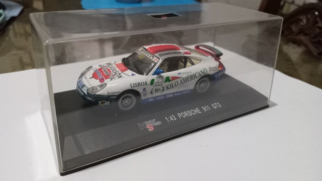 Porsche 911 GT3 Diecast Model Car (Category: Vehicle & Diecast Models) located in Iloilo. Submitted by cdex.200300 (Listing ID 1458187332, Image 2). Description: • 1:43 Scale Model • PORSCHE 911 GT3 Die Cast Model SC 1:43High Speed Brand • Comes in original acrylic protective case • Highly detailed model • Perfect for Porche collectors and enthusiasts Note: The shipping fee is not included and will be calculated based on your location. .