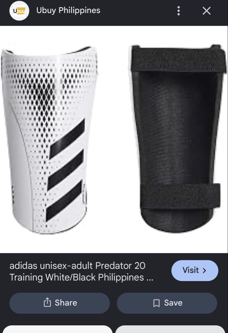 Adidas Predator 20 Training SHIN GUARD White Black (Category: Racket and Ball Sports) located in Subic. Submitted by cha_declutters (Listing ID 1458182004, Image 3). Description: - Adidas Predator 20 training shin guards - Price is very negotiable!! - bought for around ₱600 - Size: Medium RFS: - it’s too big for me - don’t play football anymore 💵 MOP: Gcash, Maya, Maribank 🚚 MOD: J&T, Lalamove 📍Can meet around Taft avenue.