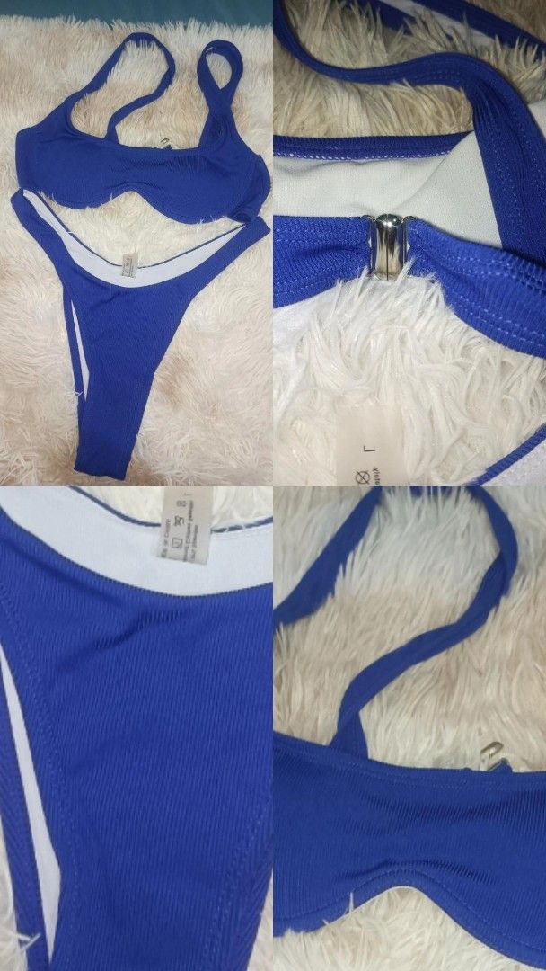 Assorted Bikinis - Various Styles and Colors (Category: Bikinis & Swimsuits) located in Quezon City. Submitted by cxthsells (Listing ID 1458166026, Image 2). Description: - Black and white striped bikini set (100) M - Bright blue two-piece bikini (150) S-M - Royal blue ribbed bikini set (150) L - Vibrant red bikini (150) S - Sunny yellow bikini set (150) L - Black bikini with shorts (200) S-M - Hot pink ruffled romper-style swimsuit (350) S-L - M