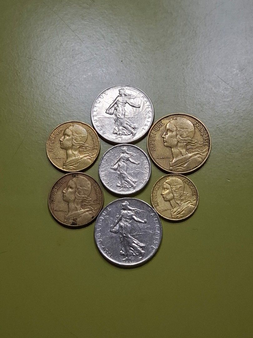 Assorted vintage old French coins (Category: Currency) located in Pasig City. Submitted by keekeedee (Listing ID 1457963602, Image 3). Description: 1 Coin, France, 20 Centimes, 1969 1 Coin, France, 10 Centimes, 1976 1 Coin, France, 10 Centimes, 1963 1 Coin, France, 5 Centimes, 1974 1 Coin, France, 1/2 Franc, 1965 2 Coins, France, 1 Franc, 1977 ×2 take all for P200 p.s. I also sell vintage old German , new Zealand , Austrian , US, Indonesian, Kore