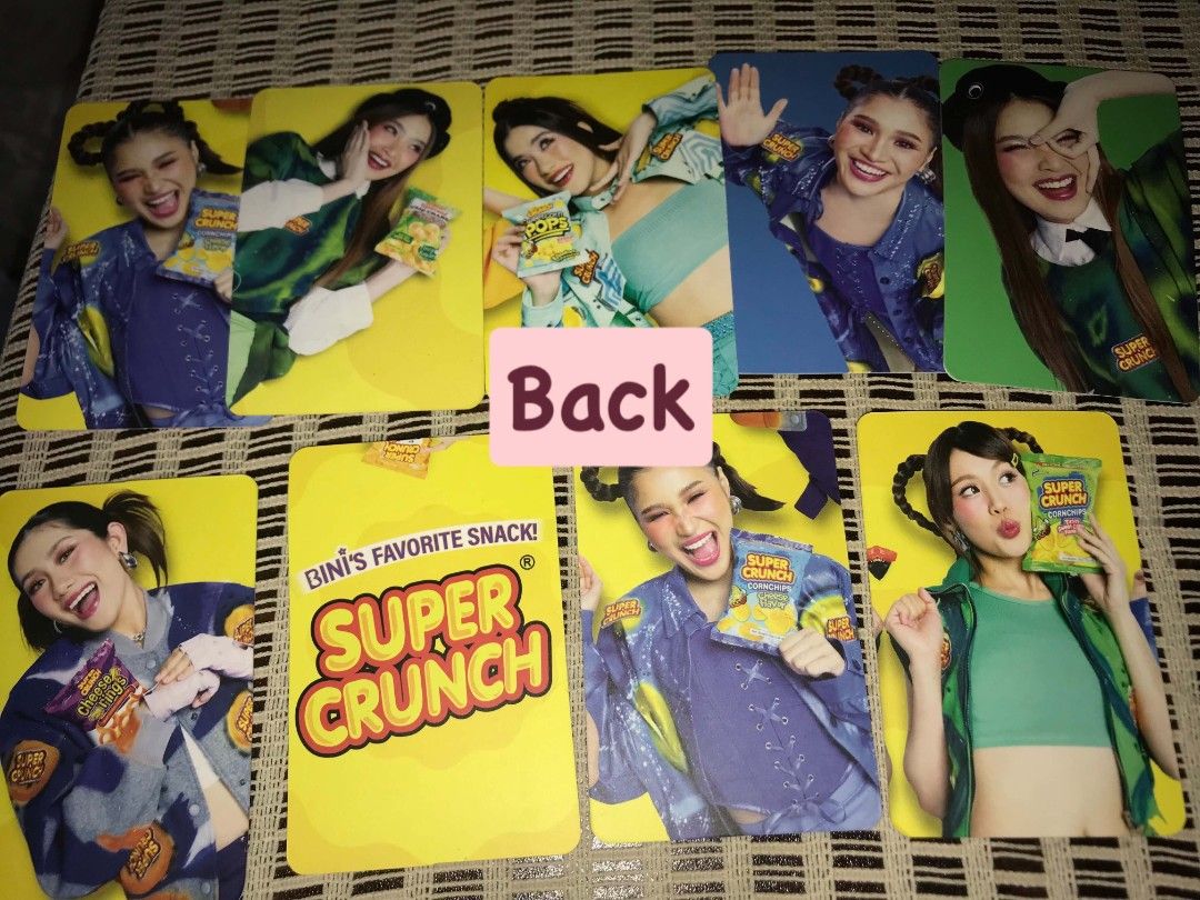 BINI Super Crunch Photocards Set (Category: Raw Singles) located in Quezon City. Submitted by luffy_suki (Listing ID 1458226367, Image 2). Description: 𐔌՞. .՞𐦯 LAST PRICE POSTED! 𐔌՞. .՞𐦯 Prio if take all for 1550 💛 ₊‧°𐐪♡𐑂°‧₊ Stacey - ₱200 Maloi - ₱200 Jhoanna - ₱200 Aiah - ₱200 Colet - ₱200 Stacey Mikha - ₱350 Gwen - ₱200 ₊‧°𐐪♡𐑂°‧₊ - let me know if you also want the super crunch cover or not - - Official BINI Super Crunch photocards - In