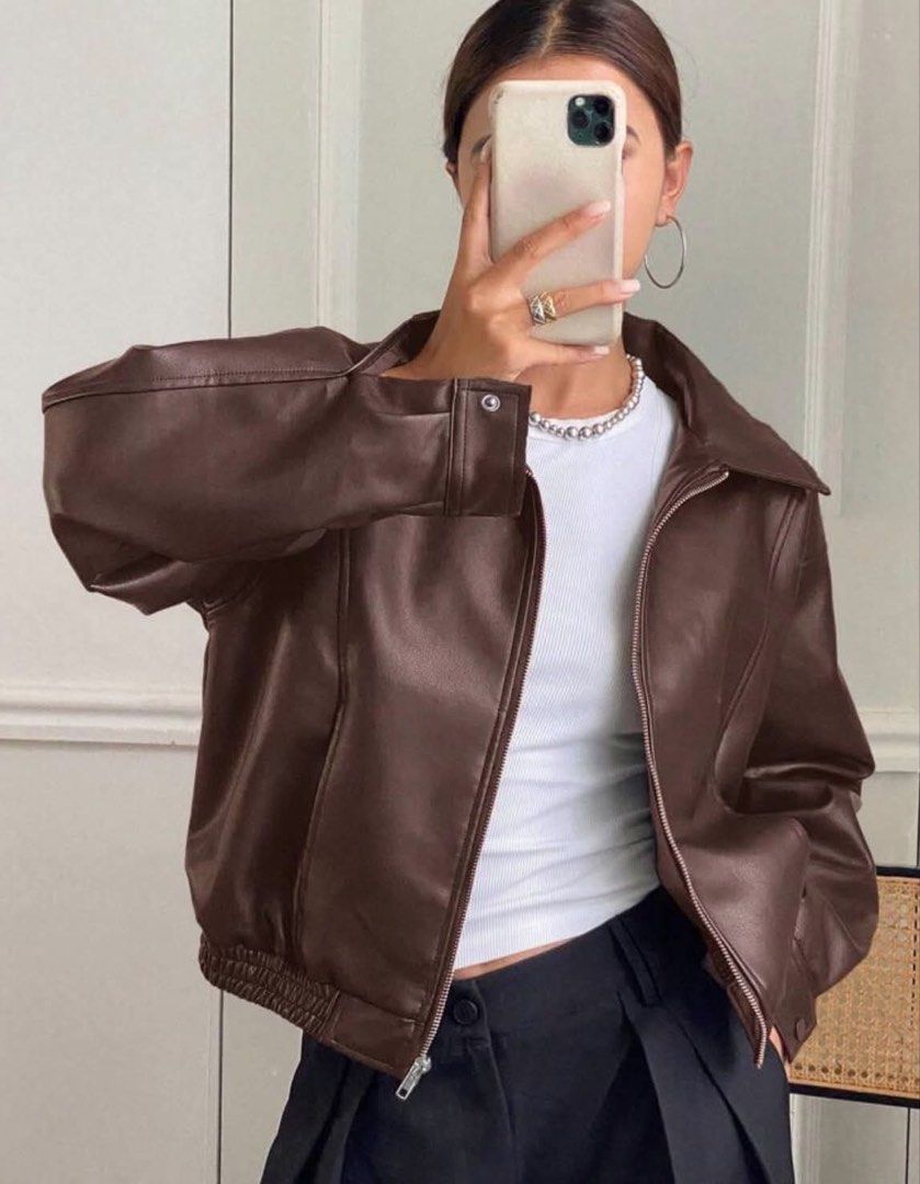 Brown Leather Jacket (Category: Coats, Jackets and Outerwear) located in Manila. Submitted by leya.bunini (Listing ID 1458131569, Image 1). Description: .