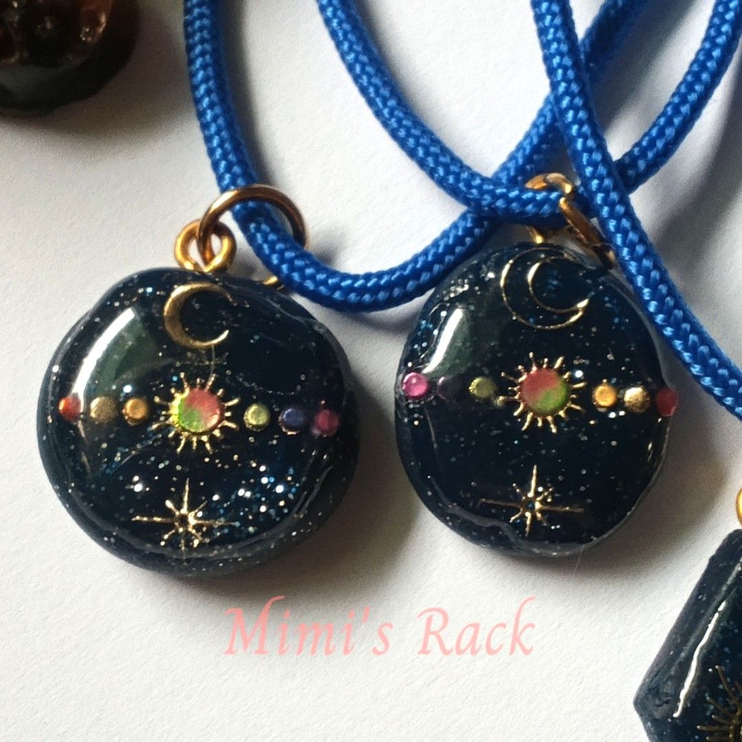 Celestial Decoupage Pendant Necklace (Category: Necklaces) located in Taguig. Submitted by mimisrack (Listing ID 1458266352, Image 3). Description: 💙Beautiful handmade-style pendant necklaces featuring dark blue celestial designs with gold-tone details, colorful accents, and a matching blue cord. ✨💙 -Each pendant has its own unique design—from moons and stars to sun motifs, butterflies, and floral details—so you can choose the one that matches 
