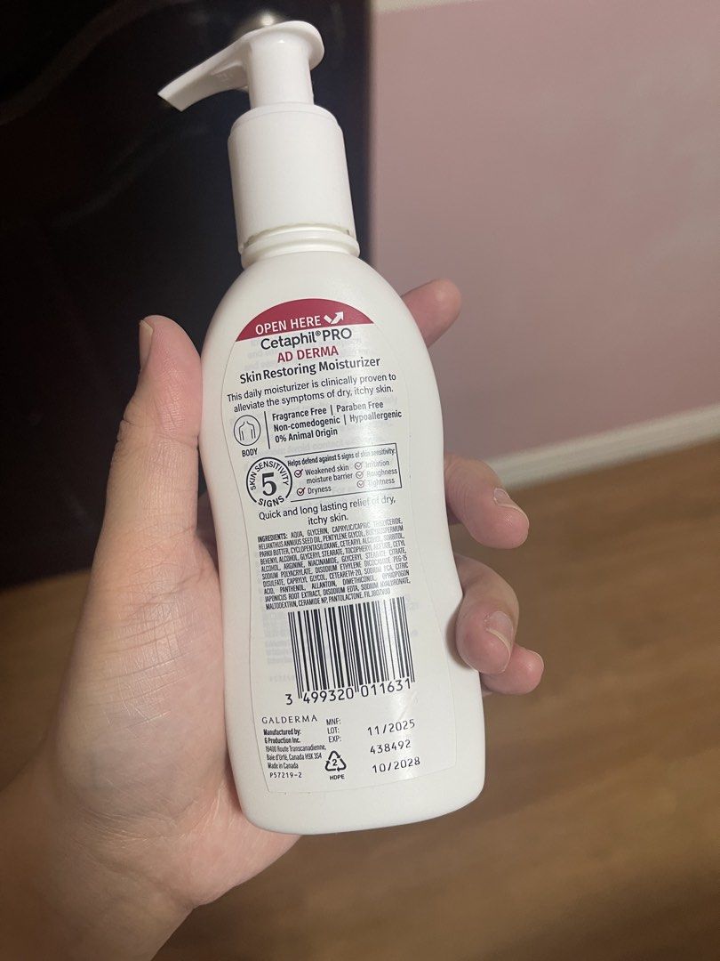 Cetaphil Pro AD Derma Skin Restoring Moisturizer 145ml (Category: Face Care) located in Meycauayan. Submitted by twclvrdahyun (Listing ID 1458194400, Image 2). Description: - Cetaphil PRO AD Derma Skin Restoring Moisturizer - Ideal for dry, itchy, sensitive skin - Clinically proven to help maintain the skin microbiome - Features Filaggrin Technology - Fragrance-free, paraben-free, non-comedogenic, hypoallergenic - Offers quick and long-lasting re