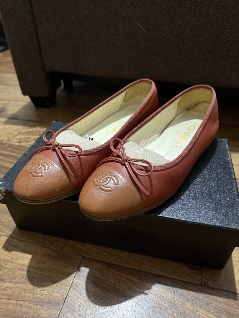 Chanel Ballerina Flats (Category: Flats & Sandals) located in Quezon City. Submitted by ishopagm (Listing ID 1458168194, Image 1). Description: Chanel Classic Ballerina Flats 37 1/2 (fits 37 perfectly since flat has narrow front) Preowned but in excellent condition No issues Complete with box and dust bag Sole protector installed Minor flaw as seen on the photos 8.5 /10 condition.