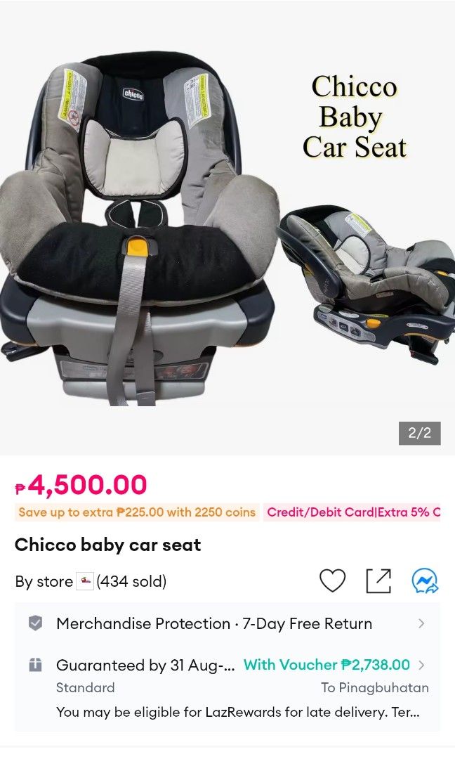 CHICCO CAR SEAT KEYFIT (Category: Car Seats) located in Manila. Submitted by cami.shop (Listing ID 1458284607, Image 2). Description: ORIGINAL CHICCO CAR SEAT USED ONCE NATAMBAK NALANG 4500 ORIG PRICE SELLING PRICE FOR ONLY 2,500 NALANG 📍PASIG CITY.