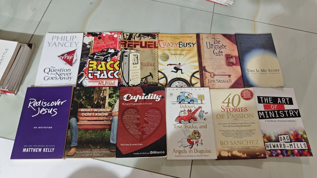 Christian Books Bundle - Various Authors (Category: Religion Books) located in Cabanatuan. Submitted by paogel21 (Listing ID 1458227127, Image 1). Description: - Bundle of Christian books - Titles include: 'Rediscover Jesus', 'Crazy Busy', 'The Art of Ministry', and more - Perfect for spiritual growth and reflection - Features books by New York Times bestselling authors - Ideal for personal study or as a gift - 150 each MOP - Gcash, Maya, Mariban