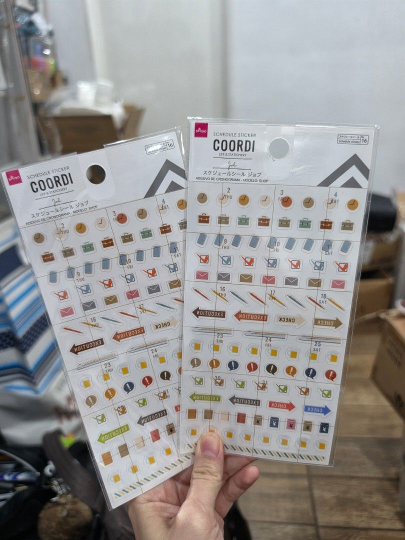 Daiso Schedule Sticker Coordi (Job) for Journaling (Category: Stationery & School Supplies) located in Quezon City. Submitted by snowflakes.specials (Listing ID 1458152279, Image 1). Description: 2 sheets for 250php.