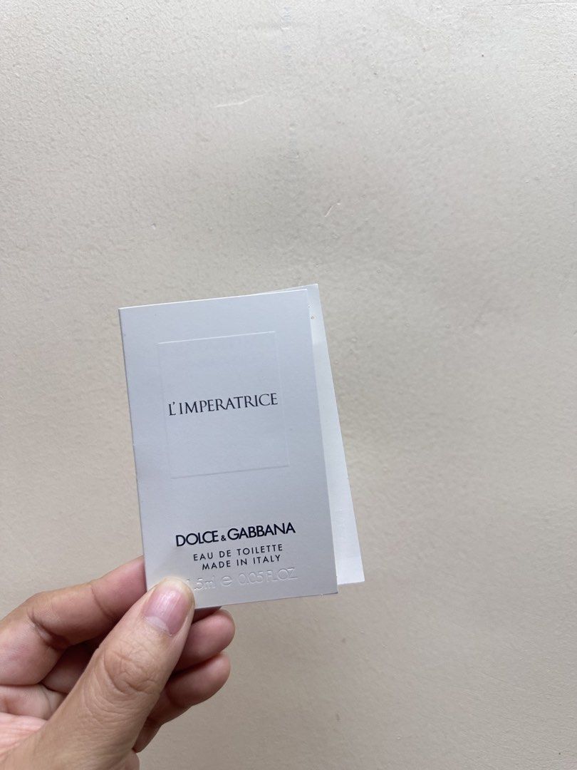 Dolce & Gabbana L'Imperatrice Eau de Toilette Sample (Category: Fragrance & Deodorants) located in Manila. Submitted by dealhavenph (Listing ID 1458188520, Image 1). Description: - Sample vial of Dolce & Gabbana L'Imperatrice Eau de Toilette - Size: 1.5ml / 0.05 US fl.oz - Ideal for trying the fragrance before purchasing a full bottle.