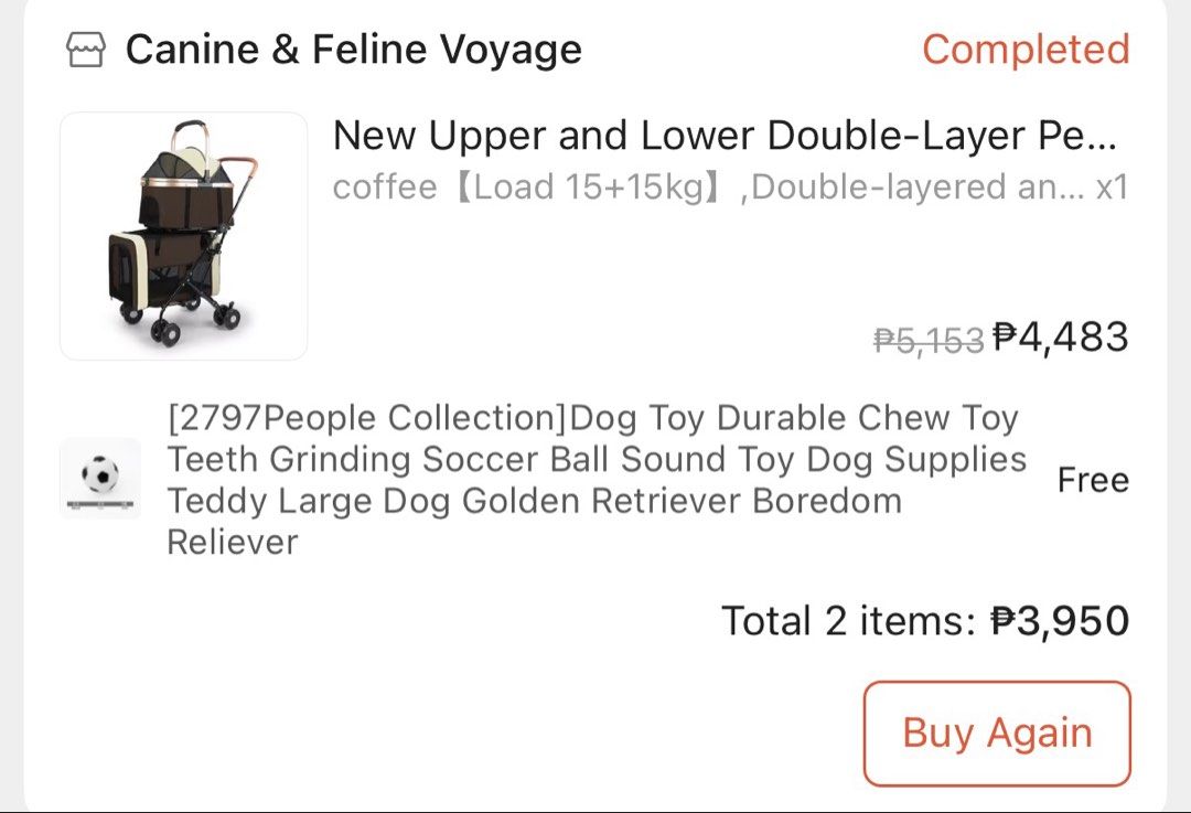 Double Layer Pet Stroller for Dogs and Cats (Category: Homes & Other Pet Accessories) located in Manila. Submitted by spring2025 (Listing ID 1458237724, Image 2). Description: - Double-layer pet stroller for convenience. - Spacious top and bottom compartments for your pets. - Sturdy wheels ensure smooth rolling. - Easy to maneuver and control. - Folds flat for convenient storage. - Perfect for walks, park trips, or vet visits. - Never used outsid