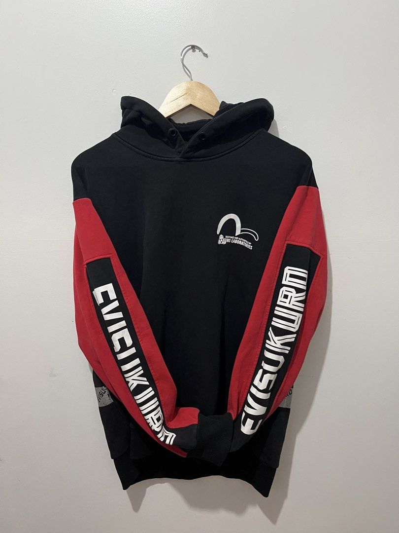 Evisukuro Hooded Sweatshirt Authentic - Black and Red (Category: Coats, Jackets and Outerwear) located in Calamba. Submitted by mrpanaderoouttt (Listing ID 1458203213, Image 1). Description: Evisukuro Authentic Hoodie - Black and Red Color Rate 9/10 Issue: Back Print Lightly Crack Print Check on the Photo Dimes: L- 27.2 W- 24 XL on tag 🏷️ 1100 freeship .