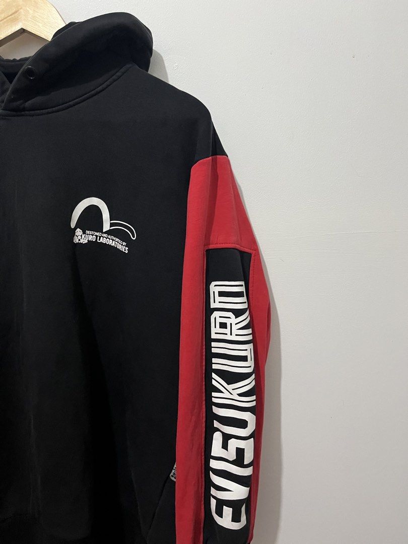 Evisukuro Hooded Sweatshirt Authentic - Black and Red (Category: Coats, Jackets and Outerwear) located in Calamba. Submitted by mrpanaderoouttt (Listing ID 1458203213, Image 3). Description: Evisukuro Authentic Hoodie - Black and Red Color Rate 9/10 Issue: Back Print Lightly Crack Print Check on the Photo Dimes: L- 27.2 W- 24 XL on tag 🏷️ 1100 freeship .