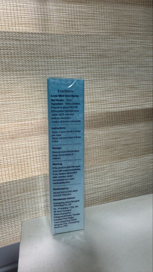 Evosnow Lime Mint Oral Spray (Category: Oral Care) located in Bacoor. Submitted by _ibyangf (Listing ID 1458296216, Image 2). Description: Brandnew, sealed Evosnow Mouth Spray I used the other pair Perfect for those who wanted to try this first instead of buying in pairs Expiry: 02/02/2027 J&T delivery c/o buyer Gcash/Maya payment .