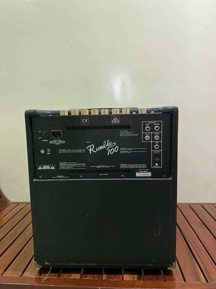 Fender Rumble 100 Bass Guitar Amplifier (Category: Musical Instruments) located in Caloocan City. Submitted by gentleocean.192f2d (Listing ID 1458154984, Image 2). Description: - Fender Rumble 100 Bass Amp - 100-watt combo amplifier - 12-inch speaker - Powerful enough for gigs and practice - Controls: Gain, Bass, Mid, Treble, Master Volume - Includes Effects Loop - Headphone Output for silent practice - Excellent sound quality.