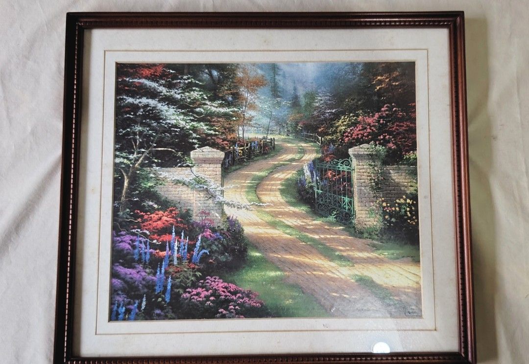 Framed Landscape Art Print - Garden Path with Gate (Category: Art & Prints) located in Quezon City. Submitted by iammaangel (Listing ID 1458163592, Image 1). Description: - Beautiful framed art print - Depicts a winding garden path leading to an ornate gate - Features vibrant flowers and lush greenery - Comes with a complementary wooden frame - Adds charm to any room - Ready to hang Size: 45x40cm.