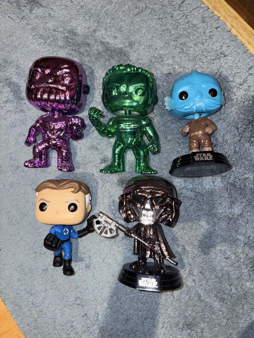 Funko Pop Marvel & Star Wars Figures 5 Figure Bundle (Category: Figurines & Statues) located in Cavite. Submitted by sharoov1 (Listing ID 1458133940, Image 1). Description: - Collection of Funko Pop figures for sale. - Note: all funkos are opened and don’t come with a box - Includes 5 vinyl figures: Metallic Thanos, Metallic Hulk, Mr. Fantastic (Fantastic Four), Knight of Ren (Star Wars), The Mythrol (The Mandalorian). - Ideal for collectors..