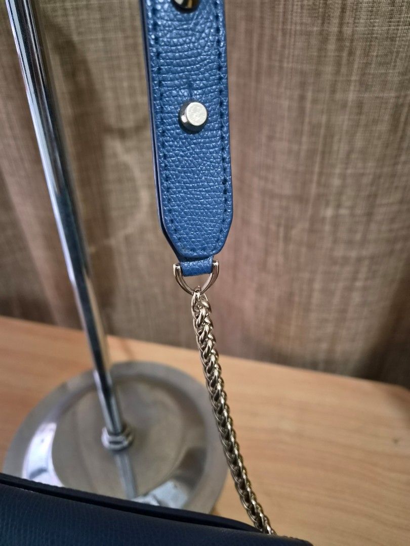 Furla Blue Leather Chain Shoulder Bag (Category: Luxury Bags & Wallets) located in Paranaque City. Submitted by regf_01 (Listing ID 1458195936, Image 3). Description: Preloved authentic chic blue leather Furla bag with gold hardware. Features a detachable chain strap, flap closure with twist lock, and an interior zip pocket. Made in Italy. Perfect for day or night. In mint condition selling very low.