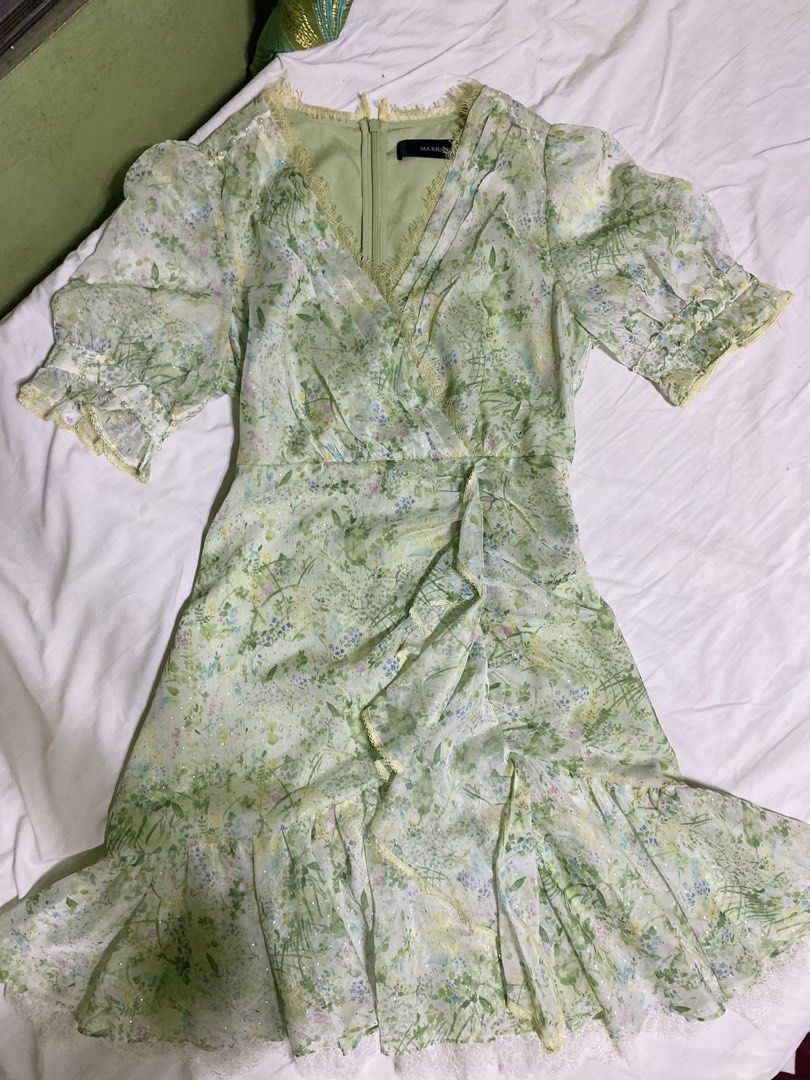 garden fairy whimsical light green dress | fairy core | whimsy (Category: Dresses) located in Ramos. Submitted by ciaciadeclutters (Listing ID 1440495403, Image 1). Description: - This is a light green floral print mini dress featuring asymmetrical ruffled details and lace patchwork. - prettiest dress i’ve owned - can fit s-m (m on tag) - rfs: decluttering .