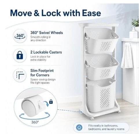 High quality 3 Tier Laundry Basket with wheels (Category: Storage Boxes & Baskets) located in Paranaque City. Submitted by pilipinashop (Listing ID 1458115235, Image 3). Description: brand new sale srp: 1,520 limited stocks, paunahan na lang po About this item 【HIGH-QUALITY MATERIAL】This product is made of thickened and reinforced PP material, which is odorless, extrusion resistant, and not easily broken and deformed 【EASY TO MOVE&FIX】Four univer
