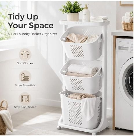 High quality 3 Tier Laundry Basket with wheels (Category: Storage Boxes & Baskets) located in Paranaque City. Submitted by pilipinashop (Listing ID 1458115235, Image 2). Description: brand new sale srp: 1,520 limited stocks, paunahan na lang po About this item 【HIGH-QUALITY MATERIAL】This product is made of thickened and reinforced PP material, which is odorless, extrusion resistant, and not easily broken and deformed 【EASY TO MOVE&FIX】Four univer