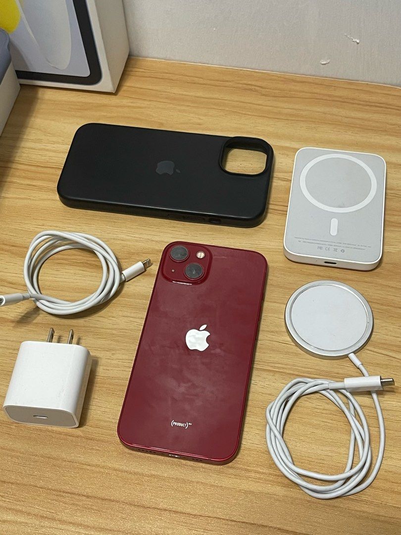 IPHONE 13 256gb (Category: iPhone 13 Series) located in Manila. Submitted by spydie_flips (Listing ID 1458175484, Image 1). Description: Iphone 13 - red 256gb 95bh no sim restrictions no repair history minimal camera paintchips only with apple wireless charger, apple magsafe powerbank, orig apple charger, tempered glass, and case ✔️3 days personal warranty for your assurance! LAS PIÑAS CITY meet up / pick up / lbc.