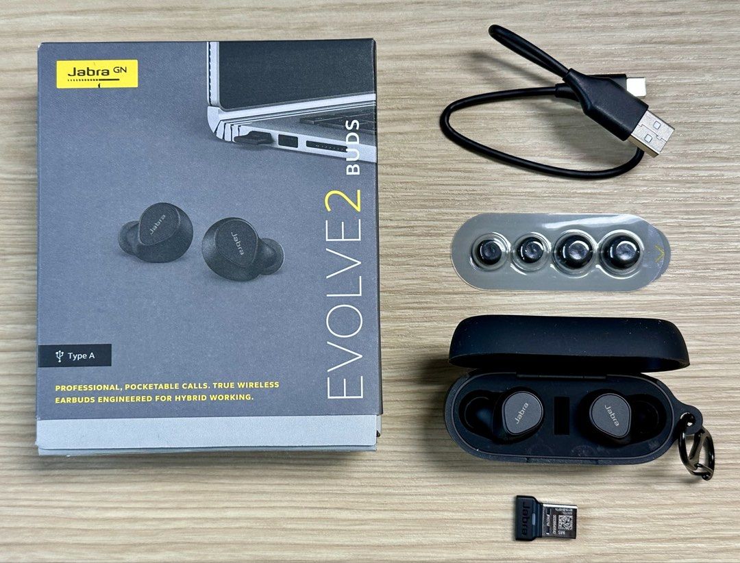 Jabra Evolve2 Buds (USB-A MS Teams Edition) – Complete Box Set (Category: Headphones & Headsets) located in Quezon City. Submitted by simplysortedph (Listing ID 1458160443, Image 1). Description: Selling my Jabra Evolve2 Buds (USB-A / Microsoft Teams Certified version). Purchased originally for ₱18,078. Excellent enterprise-grade noise-canceling earbuds, ideal for WFH, office calls, and online meetings. What’s Included (Complete Set): - Jabra Evo