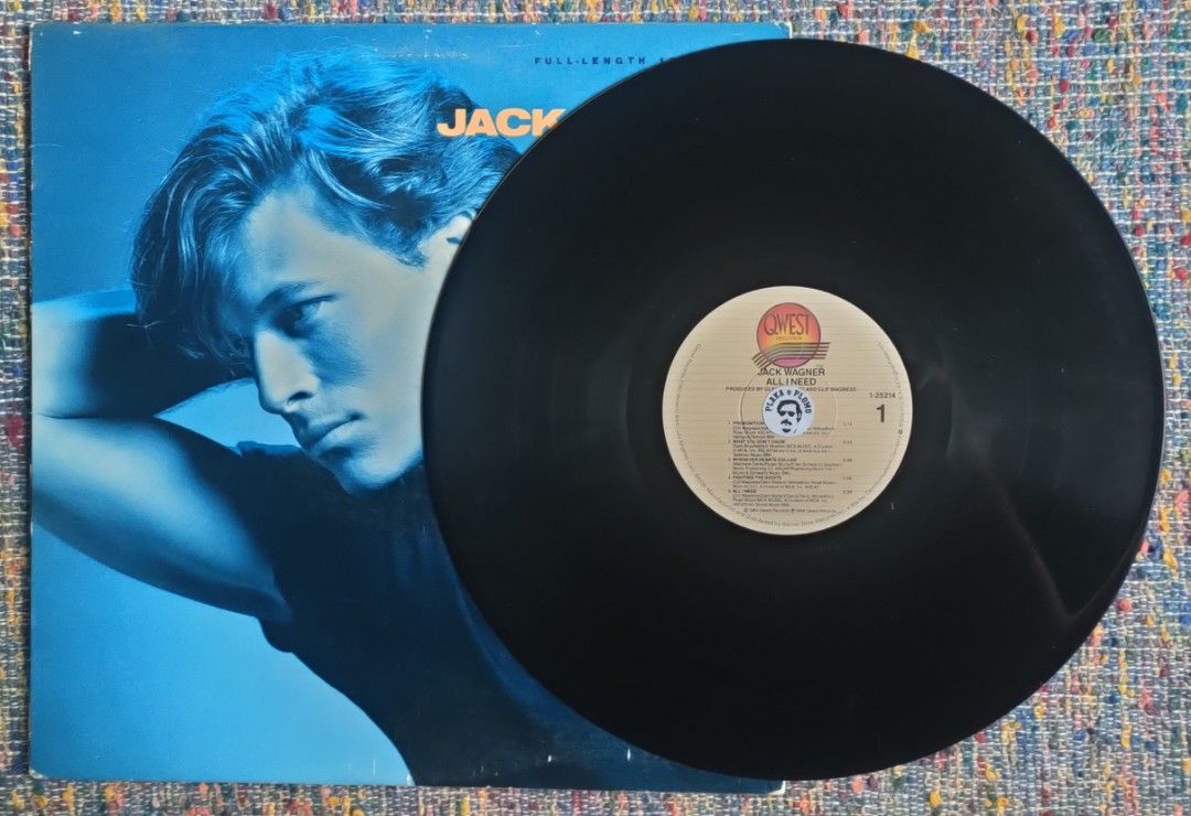 Jack Wagner - All I Need LP Vinyl Record (Category: Vinyls) located in Quezon City. Submitted by plaka.o.plomo (Listing ID 1458149602, Image 3). Description: Artist(s) : Jack Wagner Album : All I Need Year : 1984 Media : VG+ Color : Black Sleeve : VG+ No. : 1x Vinyl Size : 12" RPM : 33 Country : US Catalog No. : 1-25214 Tracklist : - Side 1 1. Premonition 3:15 2. What You Don't Know 3:32 3. Whenever Hearts Collide 3:39 4. Fighting The Nights 3:06