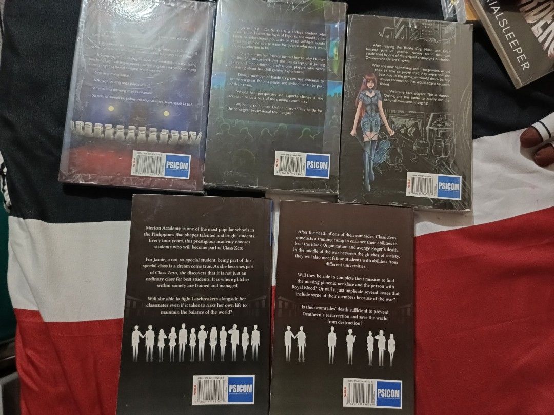 Killer Game, Hunter Online, Class Zero Books by Penguin20 (Category: Storybooks) located in Manila. Submitted by lukaivan (Listing ID 1458132756, Image 2). Description: - Set of 5 books by Penguin20 (Reynald Hernandez) - Titles include: Killer Game, Hunter Online Book 1 & 2, Class Zero Book 1 & 2 - All books are brand new and still in original plastic wrap - Great for fans of thrilling and engaging stories.