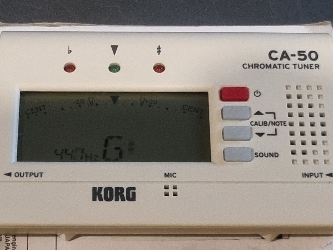 Korg CA-50 Chromatic Tuner (Category: Musical Instruments) located in Manila. Submitted by thrift.mercato (Listing ID 1458167537, Image 3). Description: With box Key Features Built-in Microphone: Detects acoustic notes without needing an external cable. Sound Out Mode: Plays an audible reference pitch through its internal speaker to help with ear training. Input/Output Jacks: Features standard 1/4" jacks if you want to plug in an instrument direc