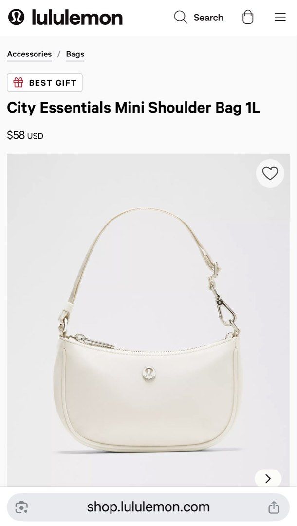 Lululemon City Essentials Mini Shoulder Bag 1L Cream (Category: Shoulder Bags) located in Manila. Submitted by kaiatphnow (Listing ID 1458117255, Image 2). Description: - Brand new Lululemon City Essentials Mini Shoulder Bag - Color: Cream - Capacity: 1L - Features: Zipper closure, small strap - Condition: Original tags attached - Ideal for: Carrying your daily essentials.