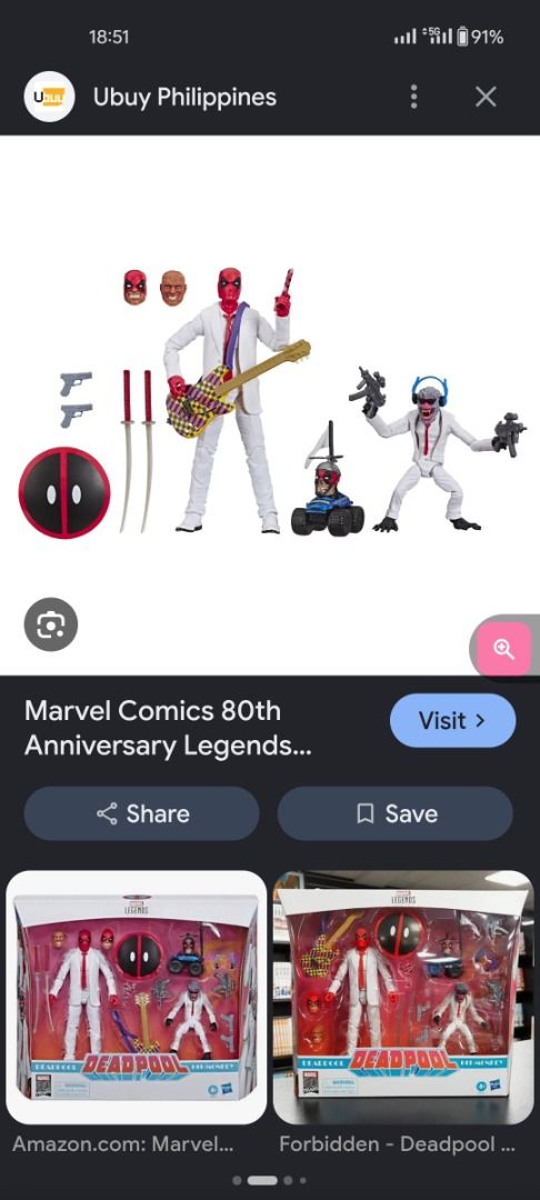 Marvel Legends Deadpool misb (Category: Figurines & Statues) located in Caloocan City. Submitted by s2tructura36648 (Listing ID 1458148454, Image 2). Description: misb Marvel Legends Deadpool and hit monkey action fig plus accessories php2000 If dp w guitar and head only php1100 If monkey w headpool car only 700 If 10pcs acc only 500 Available while posted Power plant mall Rockwell makati.