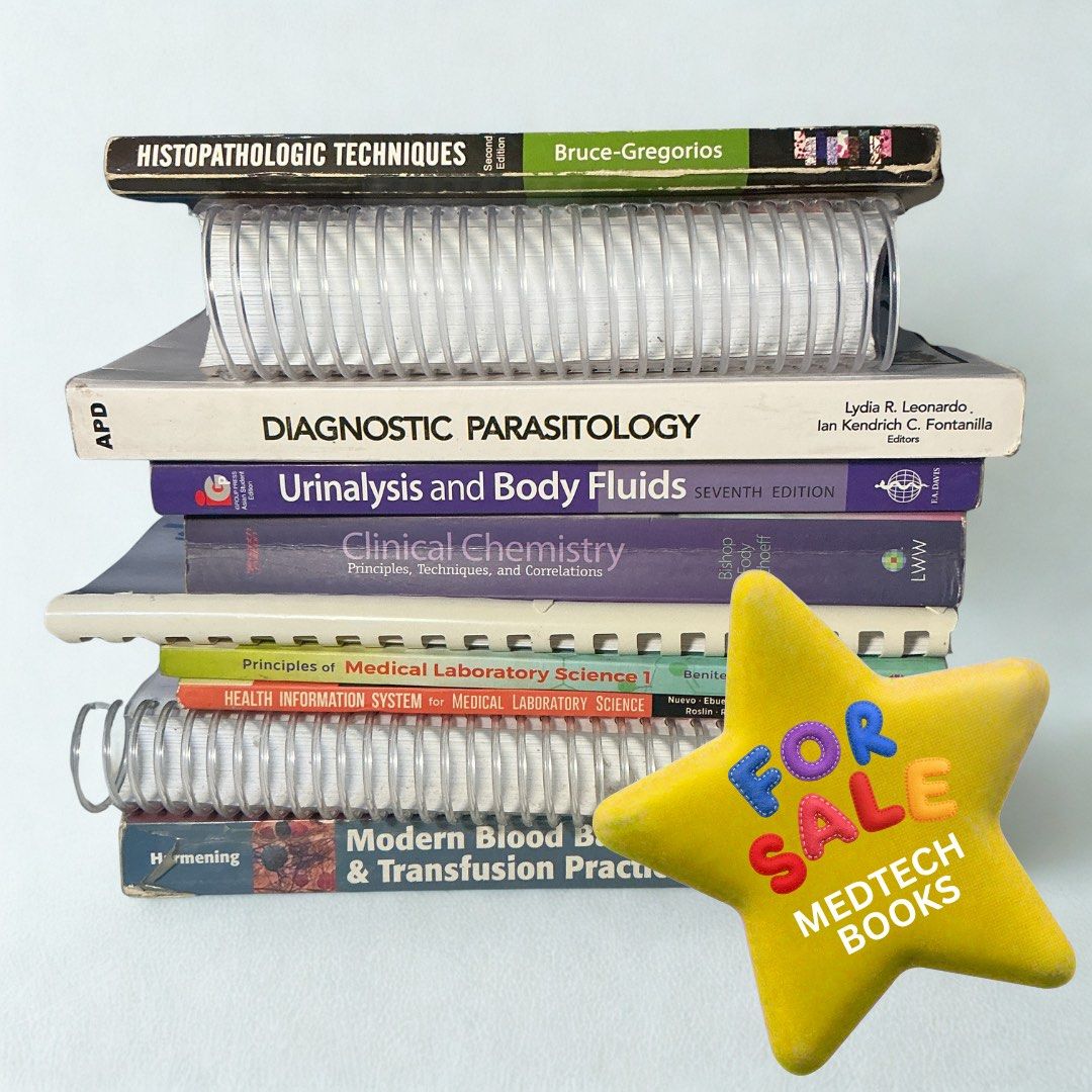 Medtech Books (Category: Textbooks) located in Roxas City. Submitted by barbiehues (Listing ID 1458106203, Image 1). Description: Hello, future RMTs! 💗 I’m selling my Medical Technology/MLS books since I won’t be needing them anymore. These are the reference books that helped me strengthen my foundation/basics for each subj. Hopefully, these same books can be part of your journey toward becoming a RMT! 🩸🔬🤍 🫶🏻 𝗥𝗙𝗦: Passed the board exam �
