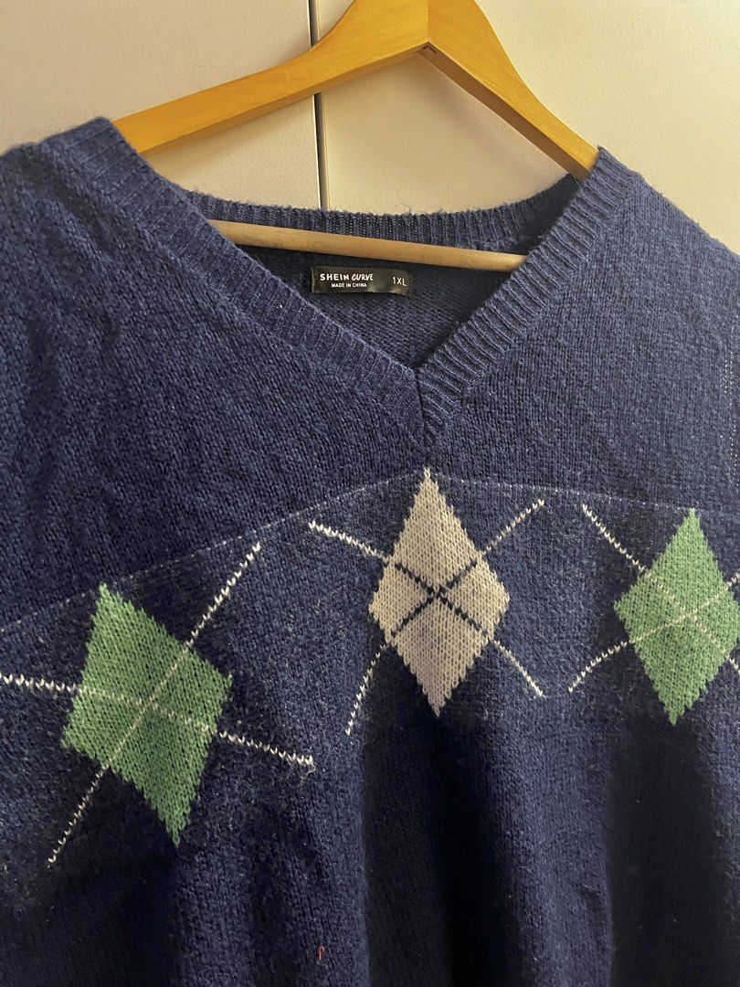 Navy Blue SHEIN Argyle Sweater Vest (Category: Coats, Jackets and Outerwear) located in Quezon City. Submitted by hgaby (Listing ID 1458118807, Image 3). Description: .