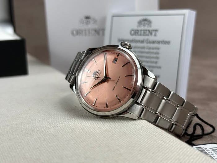 Orient 38mm Bambino RA-AC0M11Y (Category: Women's Watches) located in Manila. Submitted by seikowatchfactory (Listing ID 1458193049, Image 3). Description: Model: RA-AC0M11Y Price: 11995 Specifications: Case Diameter: 38.4mm Case Thickness: 12.5mm Lug Width: 20mm Lug-to-lug: 44mm Crystal: Domed mineral glass Exhibition See-Through Case Back 30 meters Water Resistance Total Weight: 113g Caliber: Orient F6724 Automatic and hand-winding mechanical m