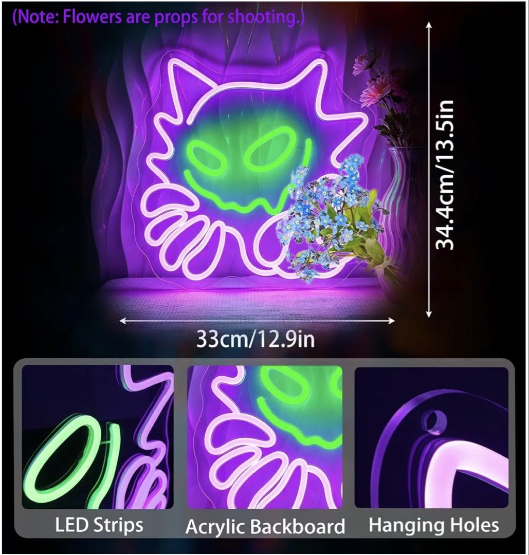 Pokémon: Haunter Neon LED Wall Light (Category: Lighting) located in Caloocan City. Submitted by neverletmigo (Listing ID 1458151703, Image 2). Description: - New and Unused - Featured Pokémon: Haunter - Durable acrylic backboard with hanging holes - Compact size: 33cm wide x 34.4cm tall - Ideal for bedrooms, gaming rooms, or party decorations.