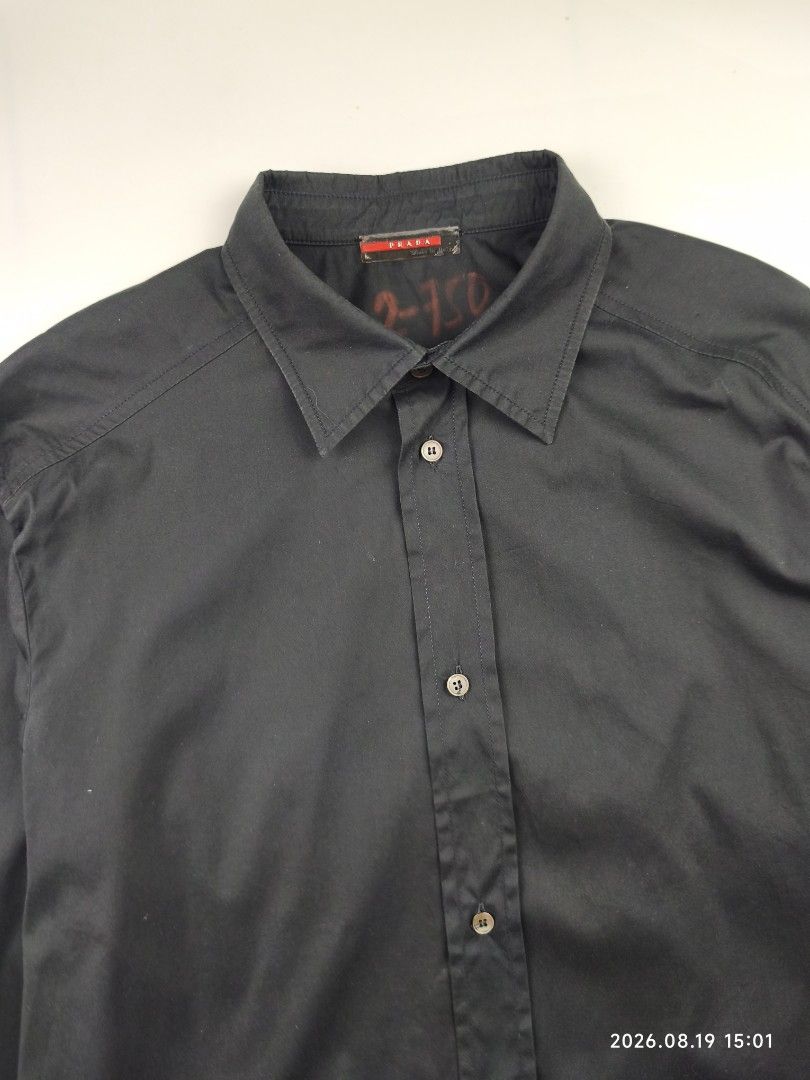 Prada 00's buttondown longsleeve shirt (Category: Formal Shirts) located in Manila. Submitted by corner_finds (Listing ID 1458164242, Image 3). Description: size XL on tag pit to pit 22.4' length 28.7' shoulders 20.4' sleeve length 26.7' no major flaw no discoloration still in great condition 4499+sf dm.