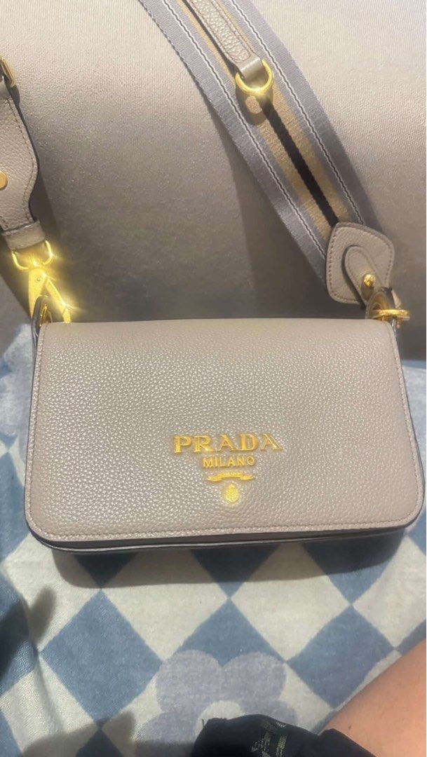 Prada Pattina Bag Vitello Phenix Argilla D (Category: Luxury Bags & Wallets) located in Marikina City. Submitted by fashionart (Listing ID 1458214178, Image 1). Description: Prada flap bag with strap almost brand new condition 2025 comes with cards bought in la roca store barcelona Spain feb 2025.