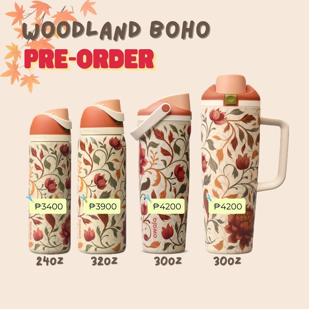 PreOrder Owala Fall Collection - Woodland Boho (Category: Water Bottles & Tumblers) located in Paranaque City. Submitted by guyonlineshop (Listing ID 1458122086, Image 1). Description: preorder authentic 1k dp to secure slot 3-4wks ETA.
