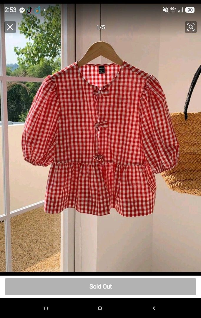 Red Gingham Puff Sleeve Top & Tie Shorts (Category: Sets or Coordinates) located in Paranaque City. Submitted by mauandchelliedeclutters (Listing ID 1458156361, Image 1). Description: - Adorable red and white gingham (not bought as SET. found & bought them separately) - Top features puff sleeves, tie front (Size M). - Matching shorts have an elastic waist and side tie details (Size L). - Ideal for a cute and casual summery outfit. - Versatile pie