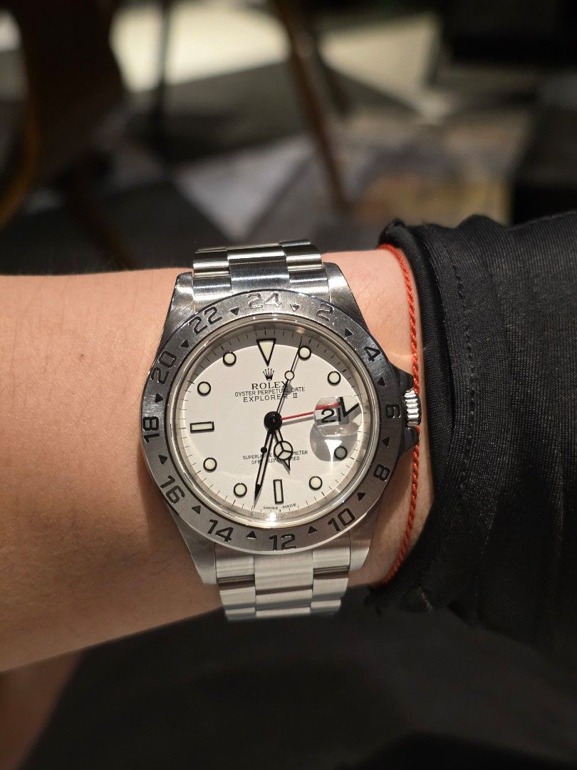Rolex Explorer II White Dial Automatic Watch (Category: Luxury Watches) located in Manila. Submitted by szecarl10168890 (Listing ID 1458294783, Image 1). Description: - Rolex Explorer II - Crisp White Dial & Date Function - Durable Stainless Steel Oyster Bracelet - Rotating Bezel - Watch ONLY - LESS 2 Links.