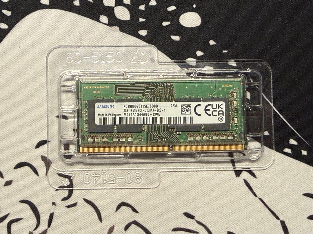 Samsung 8GB DDR4 SODIMM Laptop RAM Module (Category: Computer Parts) located in Manila. Submitted by gabesaw12243418 (Listing ID 1458223442, Image 2). Description: - 8GB DDR4 RAM - 3200MHz Speed - SODIMM Form Factor - Model: M471A1G44AB0-CWE - Compatible with Samsung laptops - Made in the Philippines - Tested and working.