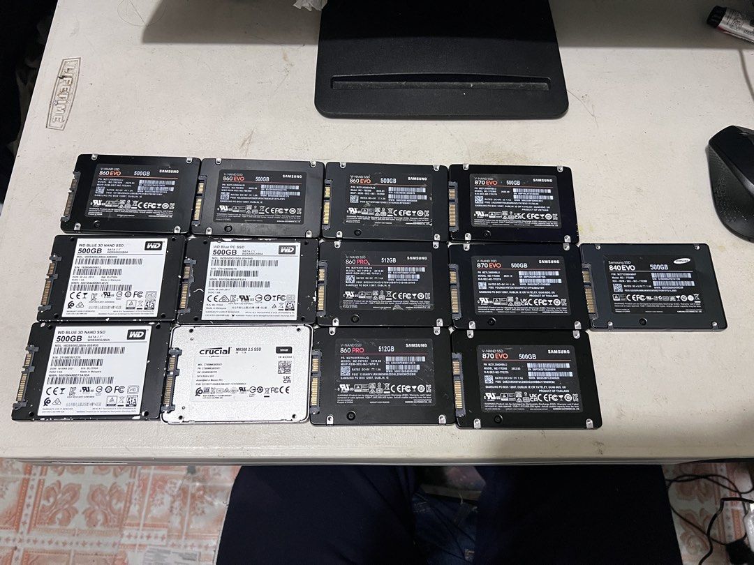 SATA SSDs! RUSH! 500GB - 2TB (Category: Computer Parts) located in Subic. Submitted by willrod (Listing ID 1458185695, Image 1). Description: 🔥 SATA SSDs FOR SALE — 500GB TO 2TB Various brands and models available. Actual units shown in the photos. 💾 500GB / 512GB • Samsung 840 EVO 500GB — ₱1,800 SOLD • Samsung 850 EVO 500GB — ₱1,900 SOLD • Crucial MX500 500GB — ₱2,000 • WD Blue 500GB — ₱2,100 each • Samsung 860 EVO 500GB — ₱2,300 each • Samsun