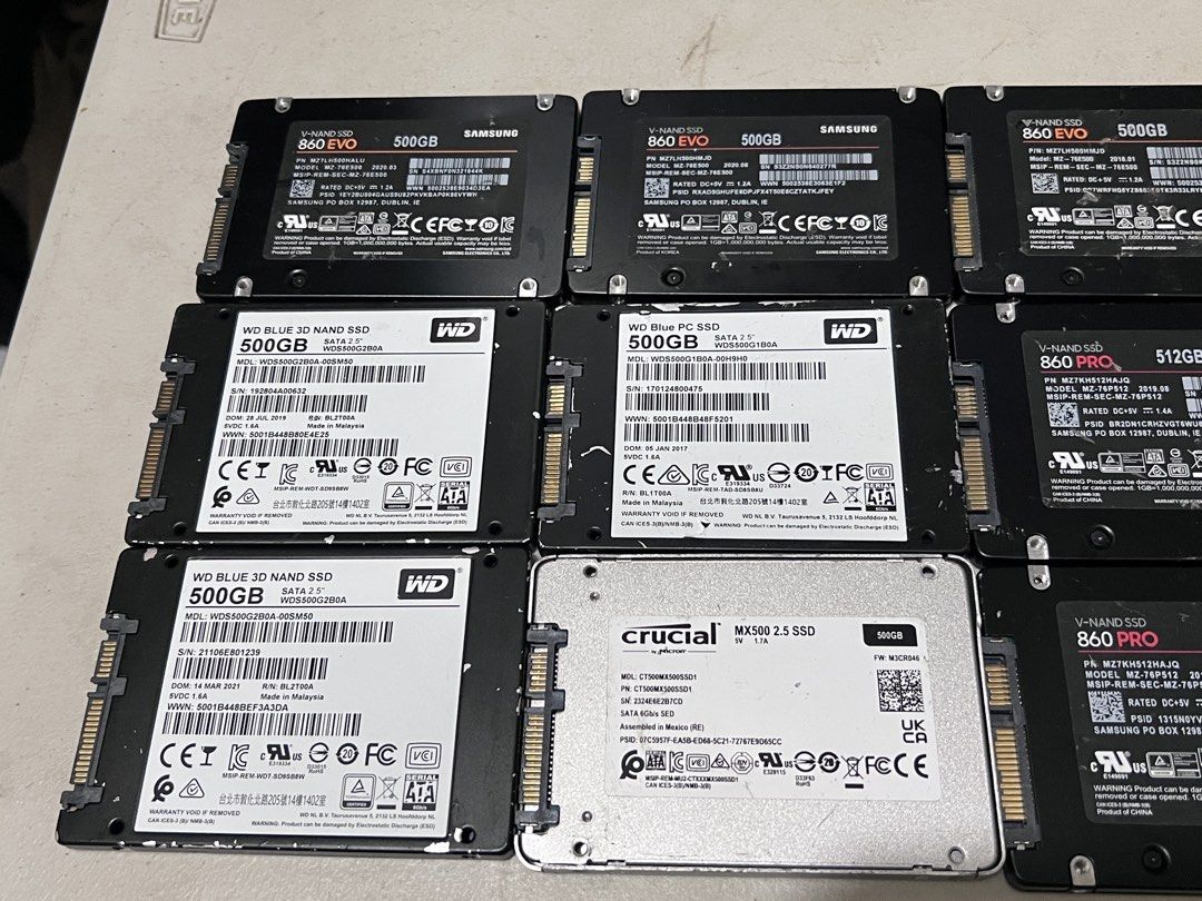 SATA SSDs! RUSH! 500GB - 2TB (Category: Computer Parts) located in Subic. Submitted by willrod (Listing ID 1458185695, Image 2). Description: 🔥 SATA SSDs FOR SALE — 500GB TO 2TB Various brands and models available. Actual units shown in the photos. 💾 500GB / 512GB • Samsung 840 EVO 500GB — ₱1,800 SOLD • Samsung 850 EVO 500GB — ₱1,900 SOLD • Crucial MX500 500GB — ₱2,000 • WD Blue 500GB — ₱2,100 each • Samsung 860 EVO 500GB — ₱2,300 each • Samsun
