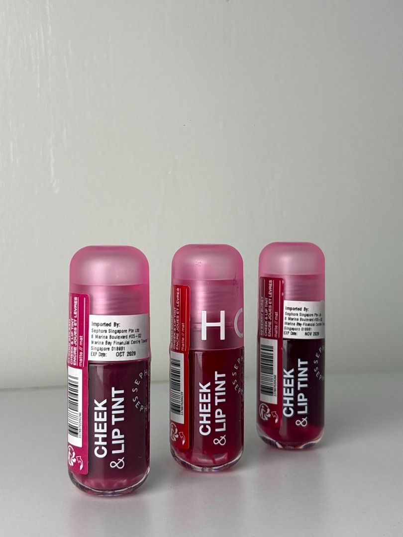 Sephora cheek & liptint (Category: Makeup) located in Bocaue. Submitted by luxuriebycath (Listing ID 1458168547, Image 1). Description: Guaranteed authentic Shipping via jnt only Available shades: cheek & lip tint in 01 pink splash cheek & lip tint in 02 red drop cheek & lip tint in 03 berry burst.