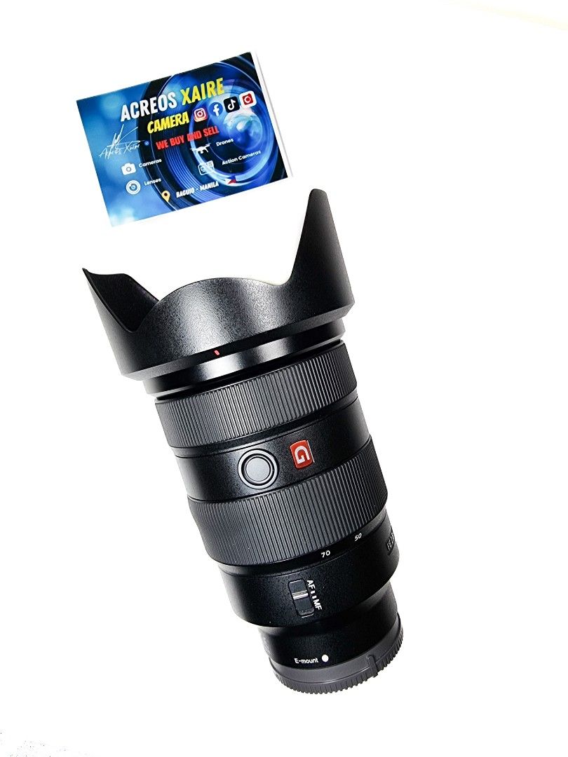 Sony 24-70mm F2.8 GM (Category: Lens & Kits) located in Baguio. Submitted by acreoscamera (Listing ID 1458256949, Image 3). Description: Sony 24-70mm F2.8 GM FE ✨️📸 Price: 59,990.00 Cosmetics: 9/10 (Still good condition and with slight rubber peel sobrang unti lang) Glass: Clean Glass (No dust or fungus) No issues Actual Photo posted📸 No more last priced AF and MF Working ✨️Inclusions: Front and rear cap Lens Hood ⛩️Location: Baguio City Open f
