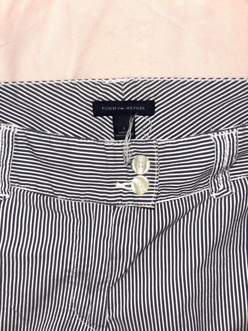 Tommy Hilfiger Blue Pinstripe Capris (Category: Shorts) located in Cavite. Submitted by bbbb444 (Listing ID 1458163339, Image 3). Description: - no when worn photos - thrifted, never worn - missing a button on the back - loose threads in the front, nothing that cant be fixed! .