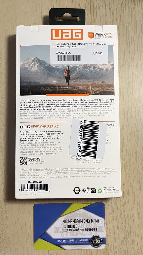 UAG iPhone 16 Pro Max Pathfinder Clear MagSafe Case - Ice/Silver (Category: Cases & Sleeves) located in Taguig. Submitted by micmamba24 (Listing ID 1458177296, Image 2). Description: FOR SALE ONLY (NO TRADES): BRAND NEW ORIGINAL/AUTHENTIC/LEGIT BELOW SRP COMES WITH PAPER BAG UAG Pathfinder Clear MagSafe Case for iPhone 16 Pro Max - Ice/Silver SRP: P2,790 My Price: P2,000 only RFS: Decluttering Meetups: Makati or BGC, Taguig area For delivery, buy