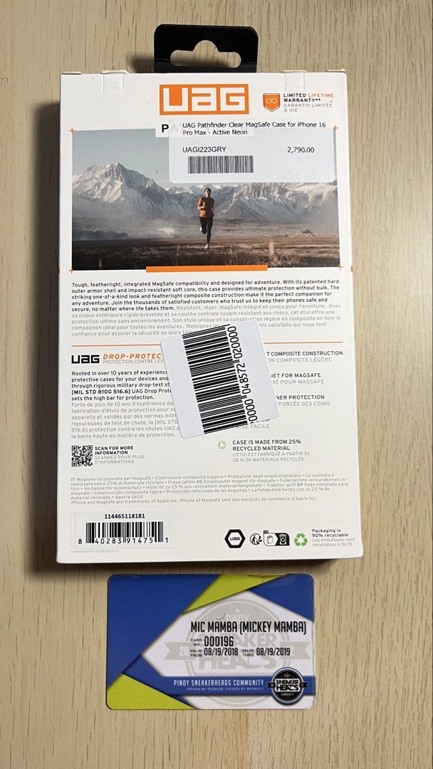 UAG iPhone 16 Pro Max Pathfinder Clear MagSafe Case - Active Neon (Category: Cases & Sleeves) located in Taguig. Submitted by micmamba24 (Listing ID 1458177717, Image 2). Description: FOR SALE ONLY (NO TRADES): BRAND NEW ORIGINAL/AUTHENTIC/LEGIT BELOW SRP COMES WITH PAPER BAG UAG Pathfinder Clear MagSafe Case for iPhone 16 Pro Max - Active Neon SRP: P2,790 My Price: P2,000 only RFS: Decluttering Meetups: Makati or BGC, Taguig area For delivery, b