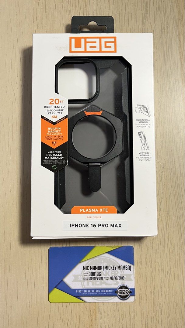 UAG iPhone 16 Pro Max Plasma XTE MagSafe Case - Black/Orange (Category: Cases & Sleeves) located in Taguig. Submitted by micmamba24 (Listing ID 1458179927, Image 1). Description: FOR SALE ONLY (NO TRADES): BRAND NEW ORIGINAL/AUTHENTIC/LEGIT BELOW SRP COMES WITH PAPER BAG UAG Plasma XTE MagSafe Case for iPhone 16 Pro Max - Black/Orange SRP: P3,390 My Price: P2,500 only RFS: Decluttering Meetups: Makati or BGC, Taguig area For delivery, buyer shoul